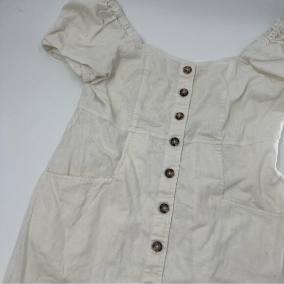 Madewell Cream White Puff Sleeve Mini Dress Linen and Cotton Blend Summer - Picture 4 of 8